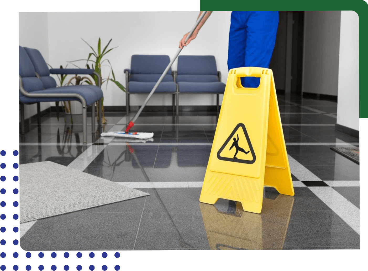 A person mopping the floor with a wet mop.