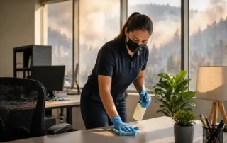 Cleaning wildfire dust in an office